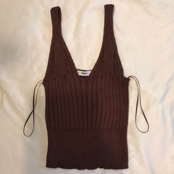 Zara Tops - Like New {Zara} ribbed brown crop knit tank top